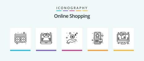 Online Shopping Line 5 Icon Pack Including percentage. offer. bill. discount.. Creative Icons Design vector