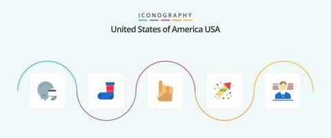 Usa Flat 5 Icon Pack Including flag. man. hand. holiday. festivity vector