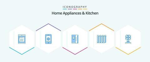 Home Appliances And Kitchen 25 Blue icon pack including electric. radiator. fridge. hot. battery vector