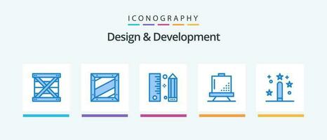 Design and Development Blue 5 Icon Pack Including development. coding. pencil. paint. design. Creative Icons Design vector