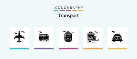 Transport Glyph 5 Icon Pack Including car. transport. train. trailer. camping. Creative Icons Design vector