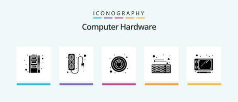 Computer Hardware Glyph 5 Icon Pack Including tablet. pen. power. keyboard. device. Creative Icons Design vector