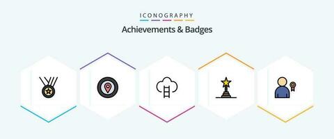 Achievements and Badges 25 FilledLine icon pack including achievement. lifetime achievements. career. award. prize vector