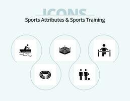 Deportes atributos y Deportes formación glifo icono paquete 5 5 icono diseño. gimnasia. lucha. fútbol. anillo. agua vector