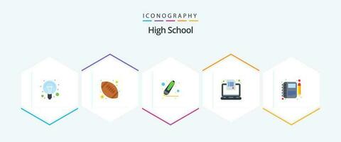 High School 25 Flat icon pack including diary. questionnaire. high school. online. exam vector