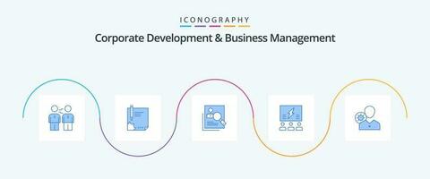 Corporate Development And Business Management Blue 5 Icon Pack Including hunting. hr. document. employee. sign vector