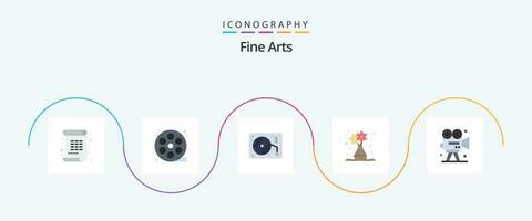 Fine Arts Flat 5 Icon Pack Including camera. greek. music. column. flower pot vector