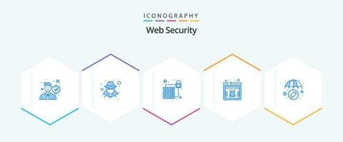 Web Security 25 Blue icon pack including umbrella. insurance. database. hazard. virus vector