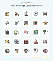 Creative Video Producing And Computer Hardware 25 Line FIlled icon pack  Such As media. disk. motion. trophy. oscar vector