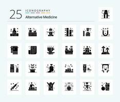 Alternative Medicine 25 Solid Glyph icon pack including honey. plant. exercise. garden. bamboo vector