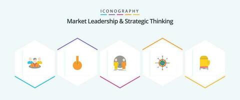 mercado liderazgo y estratégico pensando 25 plano icono paquete incluso flecha. tablero. objetivo. enfocar. identidad vector