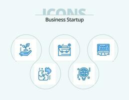 Business Startup Blue Icon Pack 5 Icon Design. monitor. graph. leaf. computer. case vector