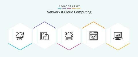 Network And Cloud Computing 25 Line icon pack including tecnology. laptop. cloud. errortechnology. web page vector