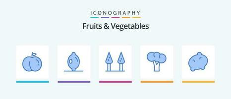 frutas y vegetales azul 5 5 icono paquete incluso . orgánico. vegetal. creativo íconos diseño vector