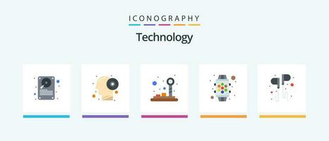 Technology Flat 5 Icon Pack Including hand. feature. control. watch. device. Creative Icons Design vector