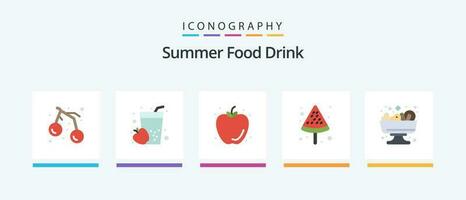 Summer Food Drink Flat 5 Icon Pack Including summer. salad. food. summer. pizza. Creative Icons Design vector