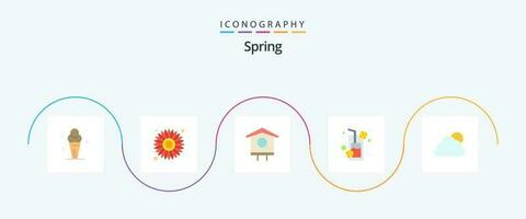 primavera plano 5 5 icono paquete incluso Dom. cielo. pájaro. naranja jugo. comida vector