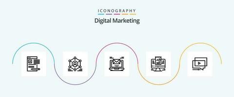 digital márketing línea 5 5 icono paquete incluso ordenador portátil. informe. gente. ordenador portátil. correo vector