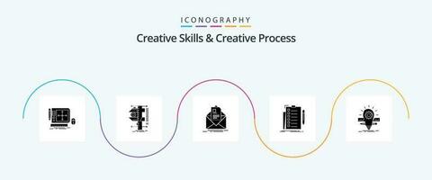 Creative Skills And Creative Process Glyph 5 Icon Pack Including check. expertise. physics. briefing. letter vector