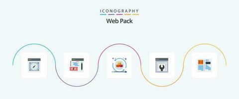 Web Pack Flat 5 Icon Pack Including browser. web maintenance. 3d environment. web development. web advancement vector