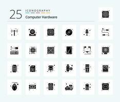 Computer Hardware 25 Solid Glyph icon pack including recorder. microphone. fan. mic. disk vector