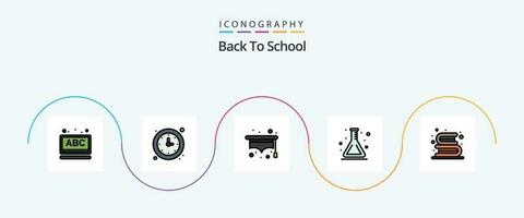 Back To School Line Filled Flat 5 Icon Pack Including books. back to school. watch. flask. school vector