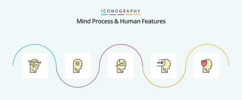 Mind Process And Human Features Line Filled Flat 5 Icon Pack Including secure. mind. learning. medical. health vector