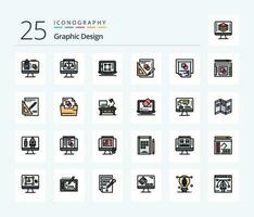 Graphic Design 25 Line Filled icon pack including graph. mathematics. laptop. maths. increase vector