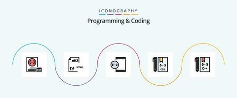 programación y codificación línea lleno plano 5 5 icono paquete incluso css. código. archivo. dispositivo. desarrollar vector