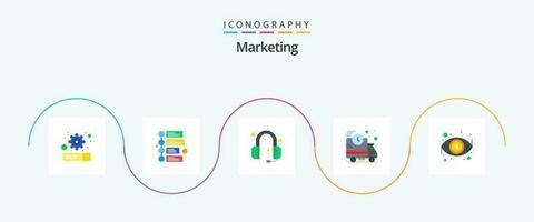 márketing plano 5 5 icono paquete incluso vista. ojo. apoyo. dólar. rápido vector