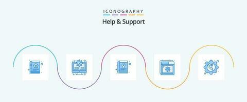Help And Support Blue 5 Icon Pack Including phone. page. book. optimization. tool vector