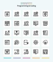 Creative Programming And Coding 25 OutLine icon pack  Such As coding. app. develop. development. coding vector