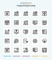 Creative Programming And Coding 25 OutLine icon pack  Such As coding. app. develop. development. coding vector