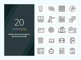 20 Modern Business And Business Essentials Outline icon for presentation vector