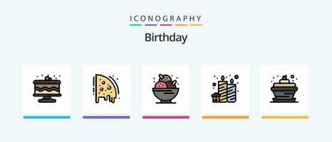 Birthday Line Filled 5 Icon Pack Including surprise. gift. birthday. bag. cake. Creative Icons Design vector