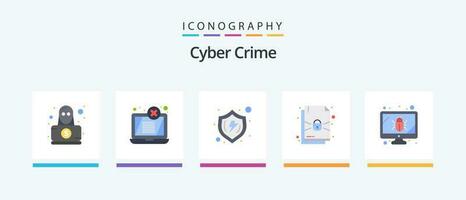 Cyber Crime Flat 5 Icon Pack Including monitor. protection. protect. lock. verify. Creative Icons Design vector