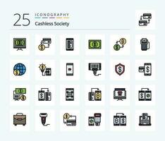 Cashless Society 25 Line Filled icon pack including payment. currency. credit. digital. cashless vector