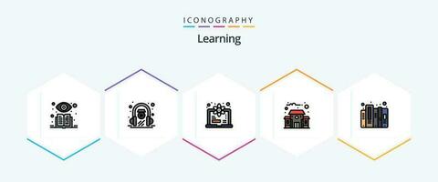 Learning 25 FilledLine icon pack including files. data. degree. history. education building vector