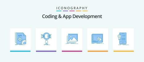 Coding And App Development Blue 5 Icon Pack Including operational. window. research. photo. landscape. Creative Icons Design vector