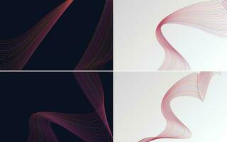 Set of 4 geometric wave pattern background Abstract waving line vector