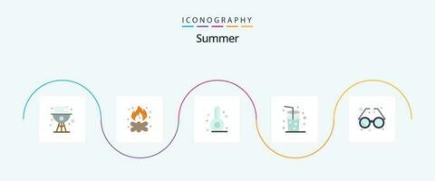 Summer Flat 5 Icon Pack Including accessory. drink. campfire. beach. thermometer vector