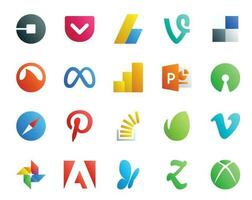 20 social medios de comunicación icono paquete incluso desbordamiento de existencias navegador Grooveshark safari PowerPoint vector