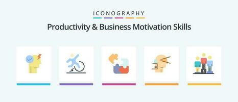 Productivity And Business Motivation Skills Flat 5 Icon Pack Including path. forward. leave. business. puzzle. Creative Icons Design vector