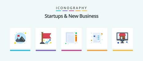 Startups And New Business Flat 5 Icon Pack Including shop. document. content. workflow. planning. Creative Icons Design vector