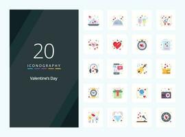20 Valentines Day Flat Color icon for presentation vector