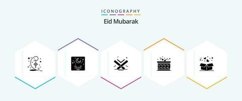 Eid Mubarak 25 Glyph icon pack including happy. drum. moon. celebration. islam vector