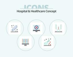 Hospital and Healthcare Concept Flat Icon Pack 5 Icon Design. monitor. heart. hospital. health. vaccine vector