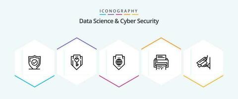 Data Science And Cyber Security 25 Line icon pack including document. data. shield. confidential. globe vector