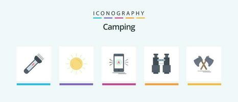 Camping Flat 5 Icon Pack Including search. binoculars. sunrise. location. camping. Creative Icons Design vector