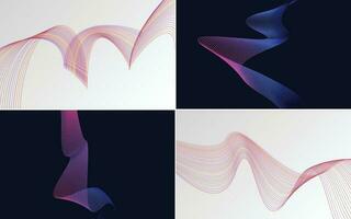 Set of 4 geometric wave pattern background Abstract waving line vector